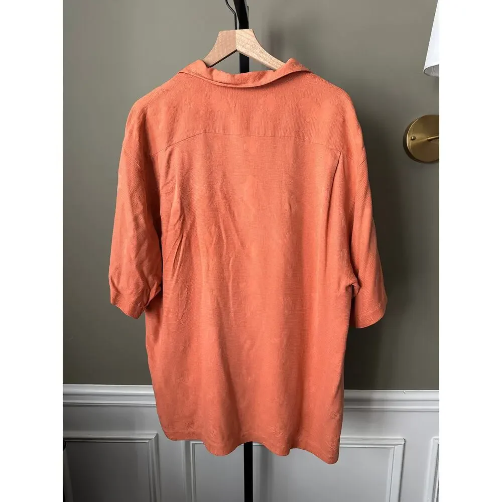 Tommy Bahama Relax Orange Silk Hawaiian Luau Pattern Camp Shirt XL